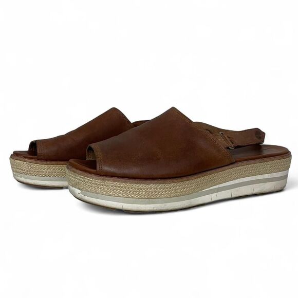 Timberland Brown Leather Platform Sandals Emerson Sensorflex Velcro Strap Sz 11 - Picture 1 of 6